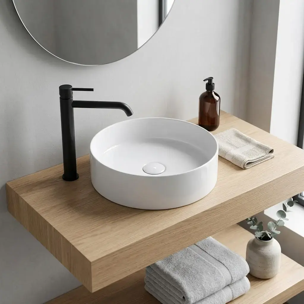 Vasque à poser ronde, blanc brillant Art