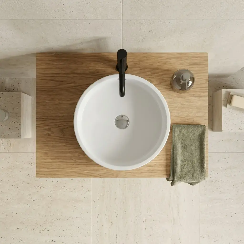 Vasque à poser 41 cm ronde, blanc brillant céramique, Pure