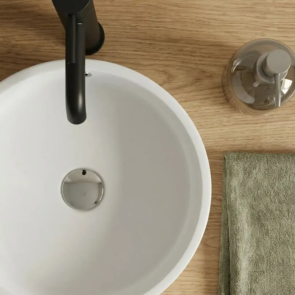 Vasque à poser 41 cm ronde, blanc brillant céramique, Pure