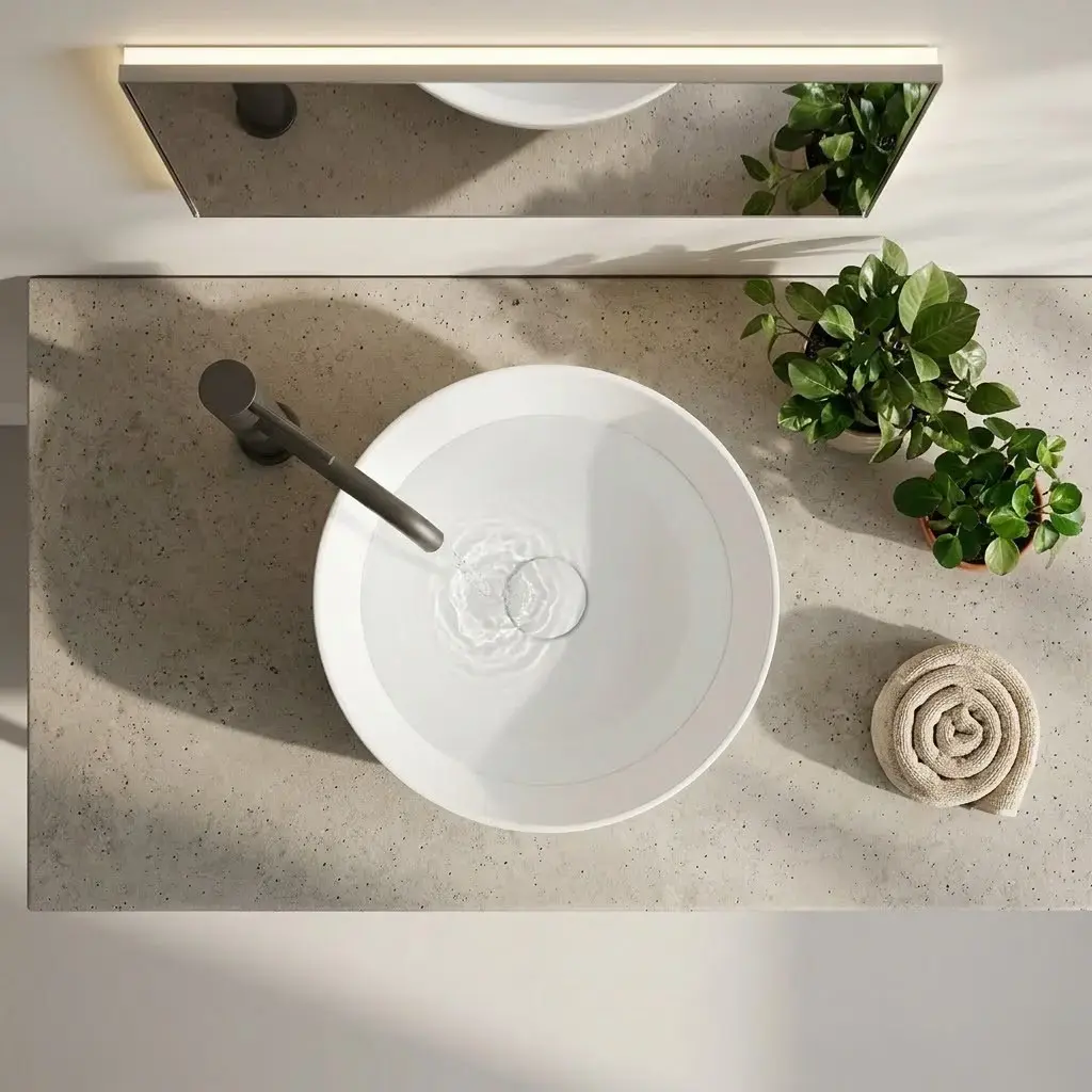 Vasque à poser ronde 41 x 37 cm, céramique, blanche, Porcelaine de Paris