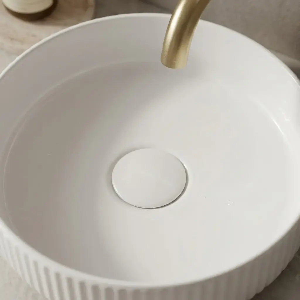 Vasque à poser cannelée, 36 cm, blanc brillant