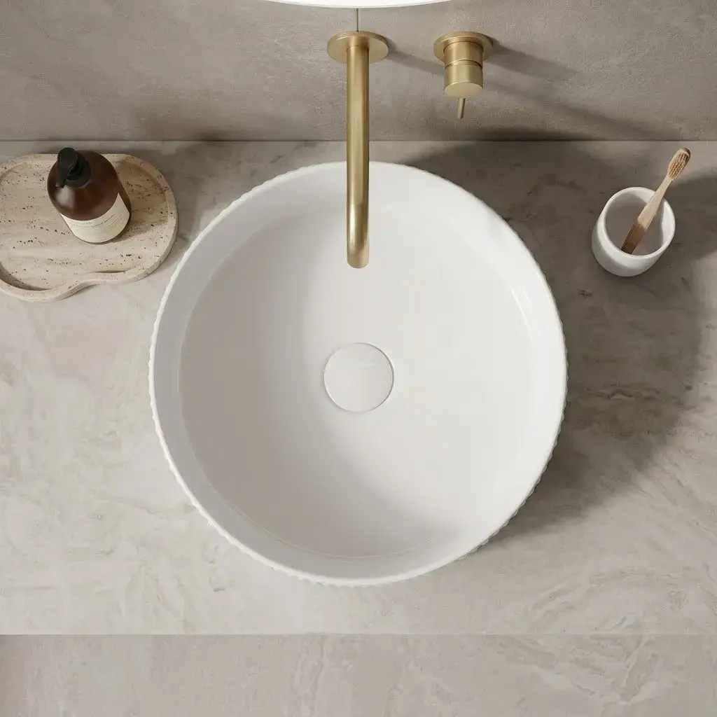 Vasque à poser cannelée, 36 cm, blanc brillant