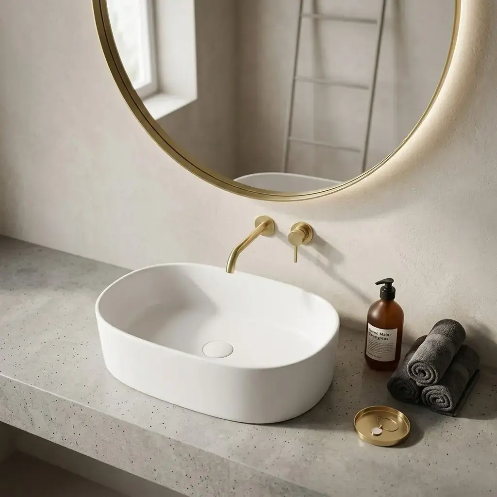 Vasque à poser oblongue 55 cm en céramique blanc mat – design moderne et finition contemporaine.