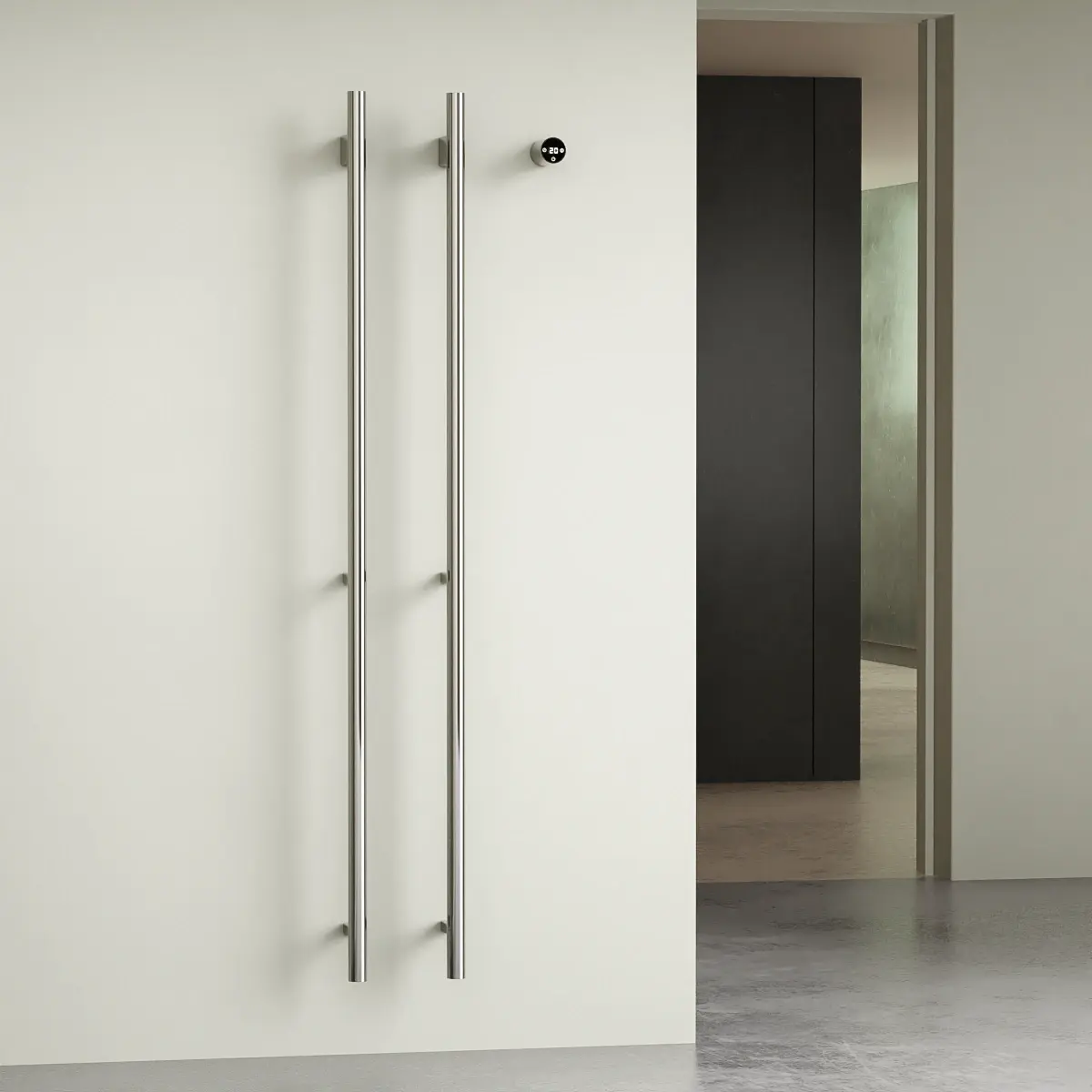 Sèche-serviettes mural 90W double tubes verticaux inox brossé