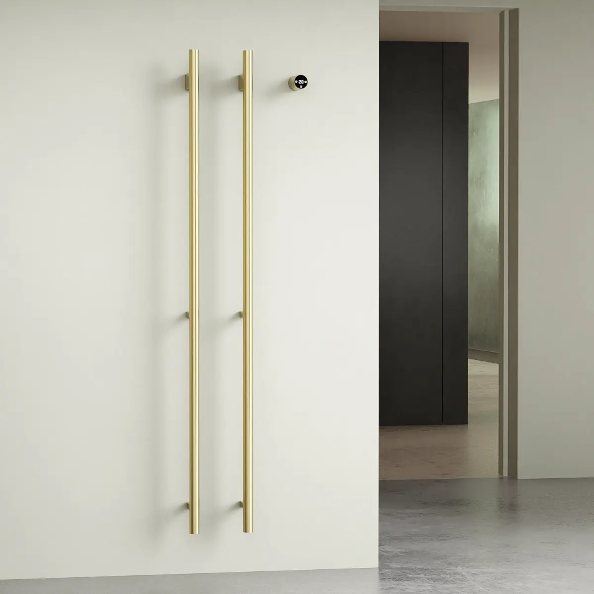 Sèche-serviettes mural 90W double tubes verticaux doré brossé