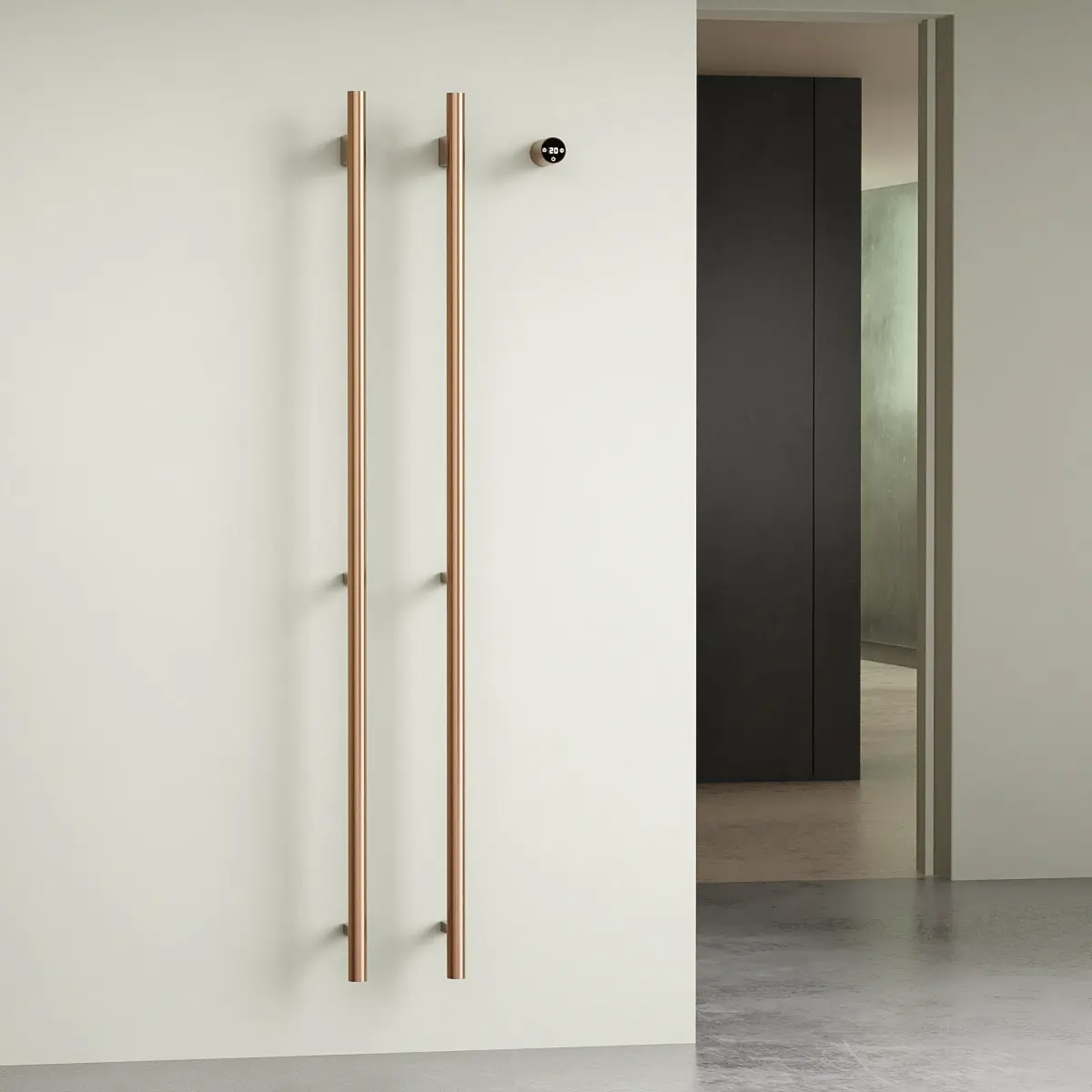 Sèche-serviettes électrique 90W double tubes verticaux doré rose brossé