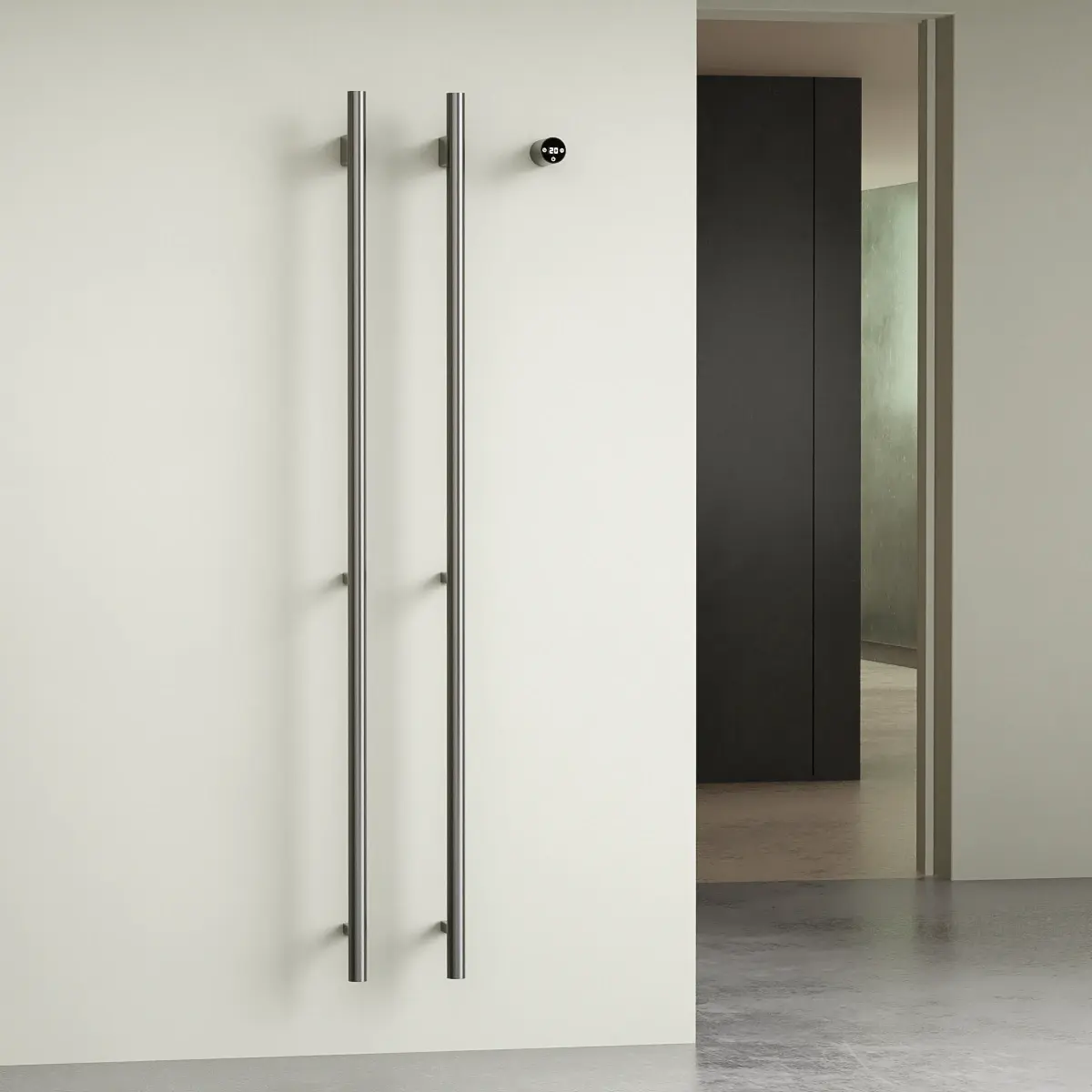 Sèche-serviettes électrique 90W double tubes verticaux gun métal