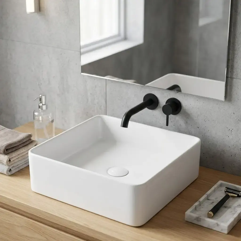 Vasque à poser carrée 41,5x41,5 cm, blanc brillant, Art