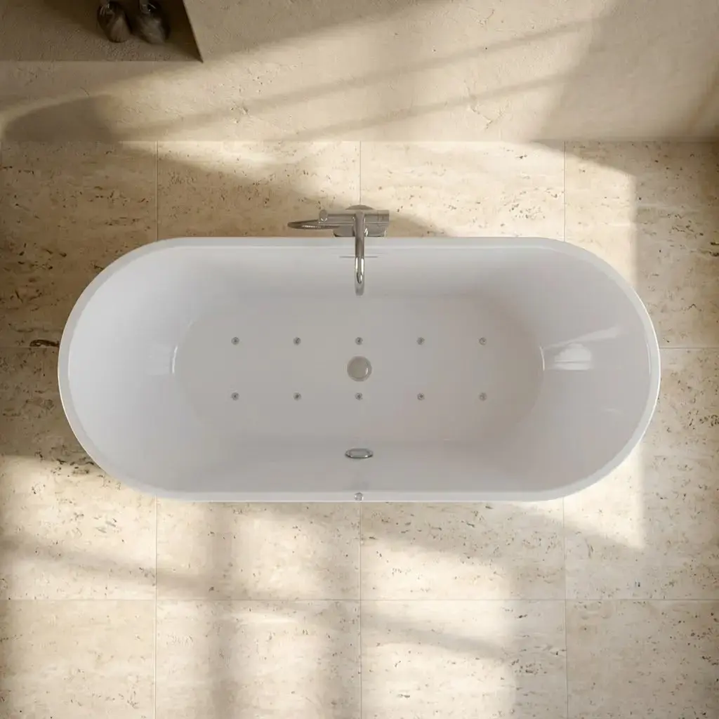 Baignoire îlot, Balnéo Brillant, 170x75x60 cm, Balnéo Air + LED, Résia