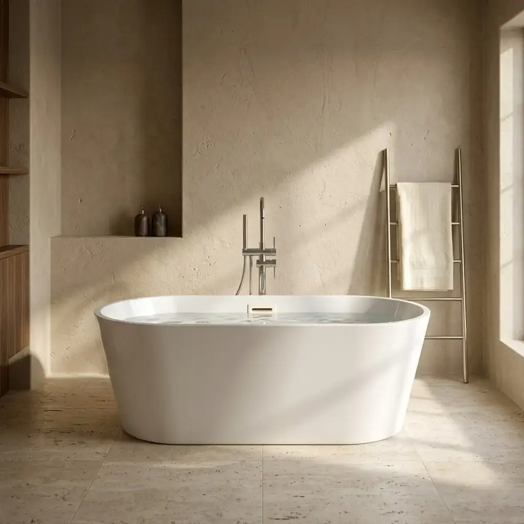 Baignoire îlot balnéo Résia, finition Brillant, 170x75x60 cm, avec système Balnéo Air et éclairage LED