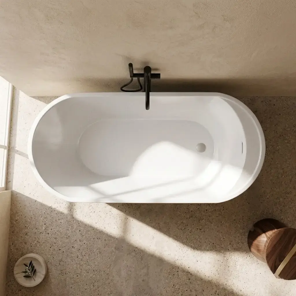 Baignoire îlot ovale, 159x75cm, acrylique noir et blanc brillant, Como