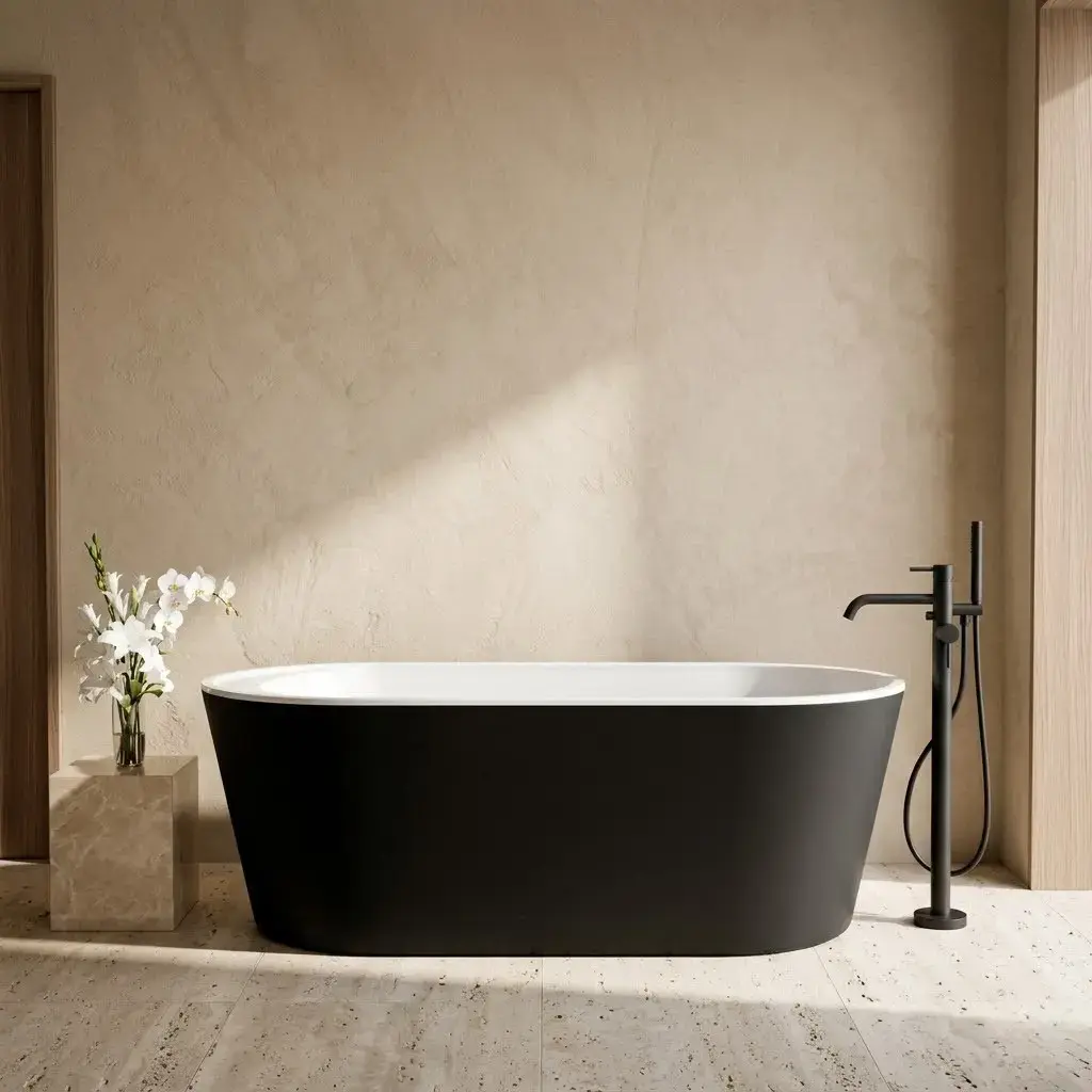 Baignoire îlot ovale, 159x75cm, acrylique noir et blanc brillant, Como