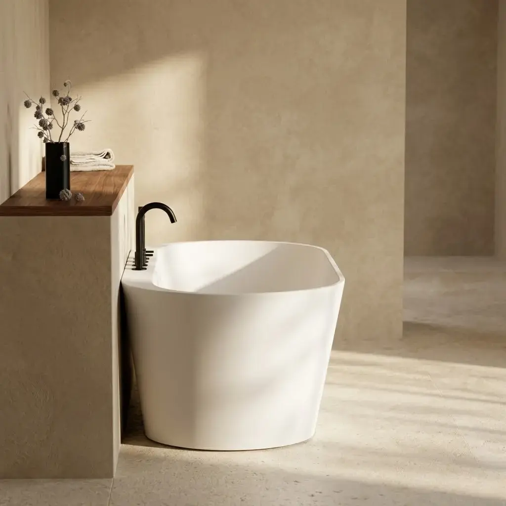 Baignoire îlot ovale avec plage, 170x80cm, acrylique blanc mat, Lou