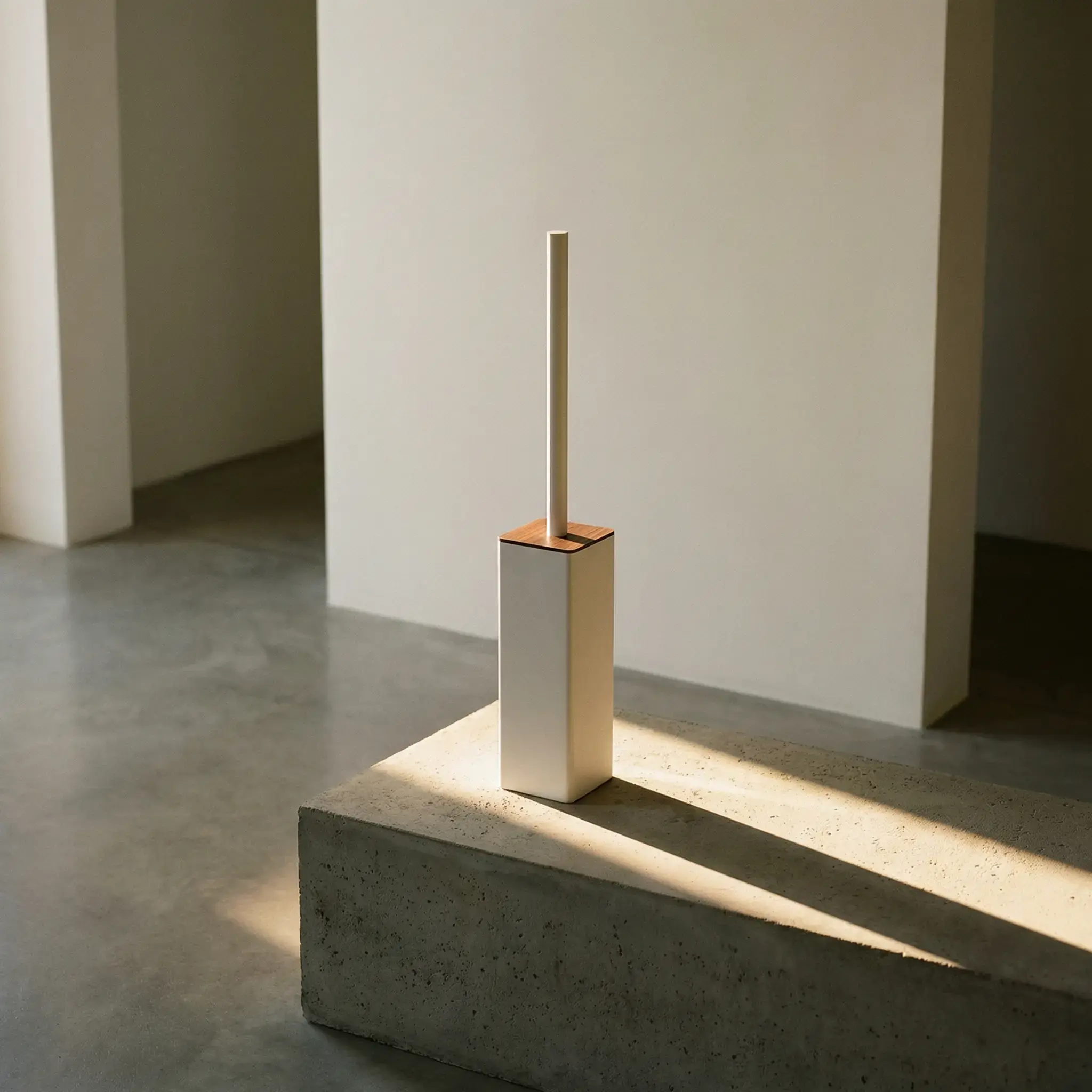 Porte-balayette à poser en laiton, finition blanc, avec couvercle bois, Infinity Elements