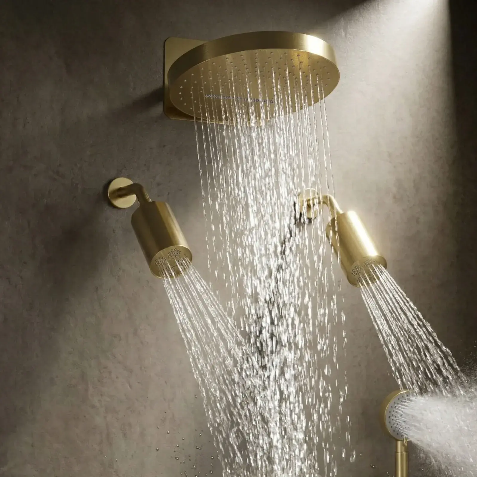 Douche thermostatique, ciel de douche ronde et douches épaules, doré brossé Châtelet