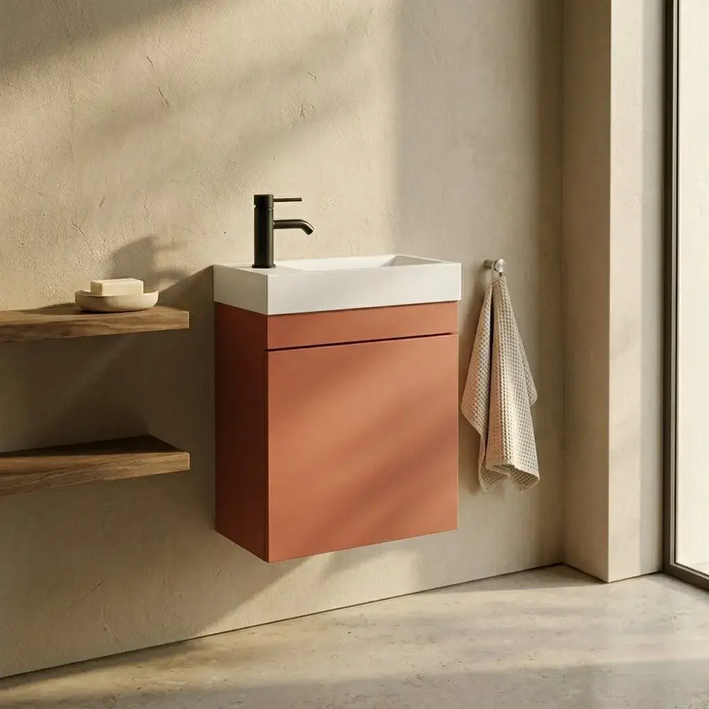 Lave-mains 44,5 x 23,7 cm, Argile rouge, et vasque blanc mat, Alma