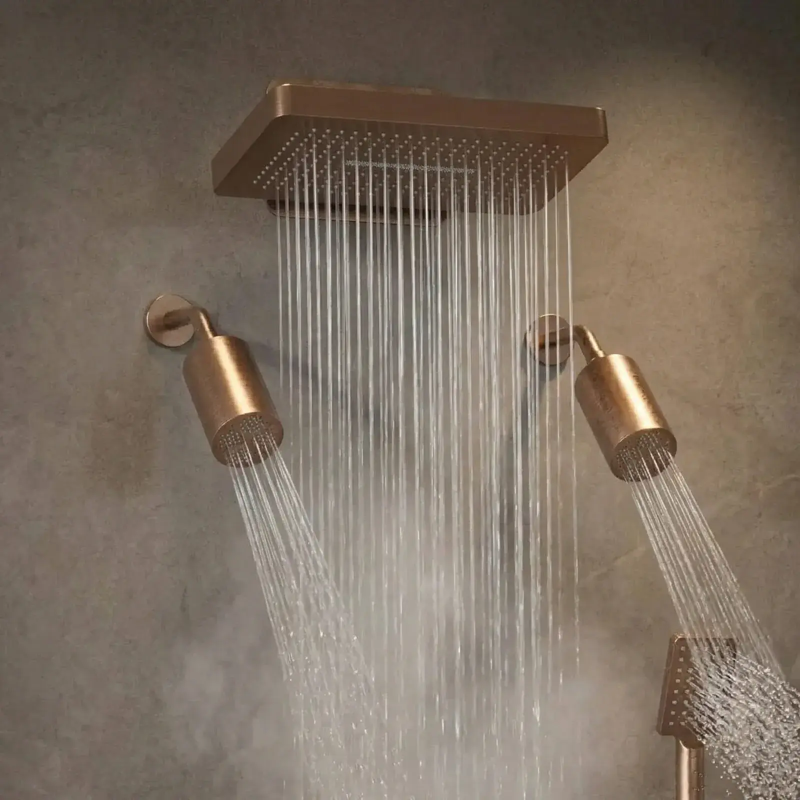 Douche thermostatique, ciel de douche carré et douches épaules, doré rose brossé Châtelet