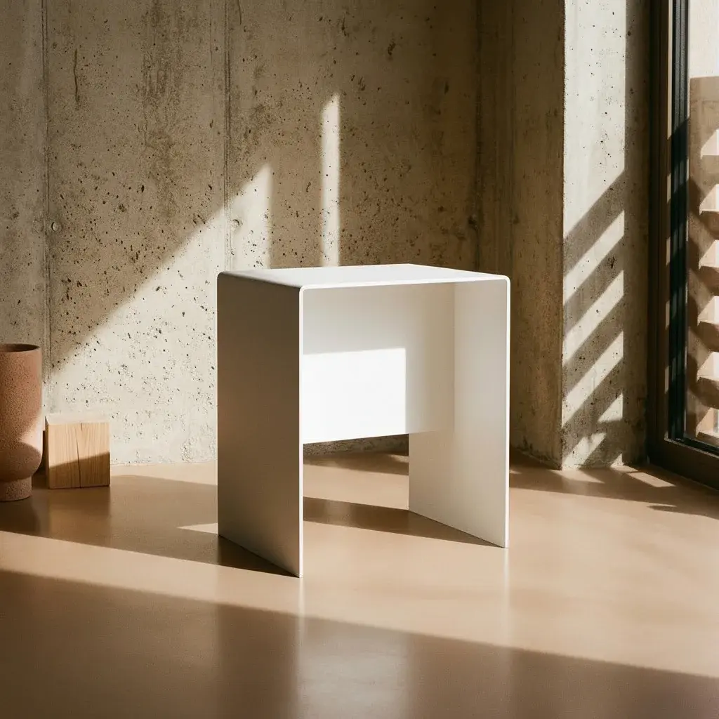 Tabouret de salle de bain Square en Solid Surface blanc mat, design minimaliste en résine minérale hydrofuge