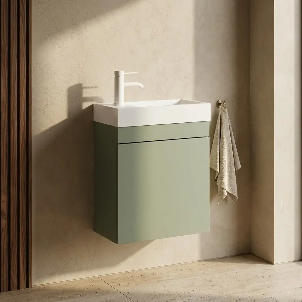 Lave-mains 44,5 x 23,7 cm, Vert arcilla, et vasque blanc mat, Alma