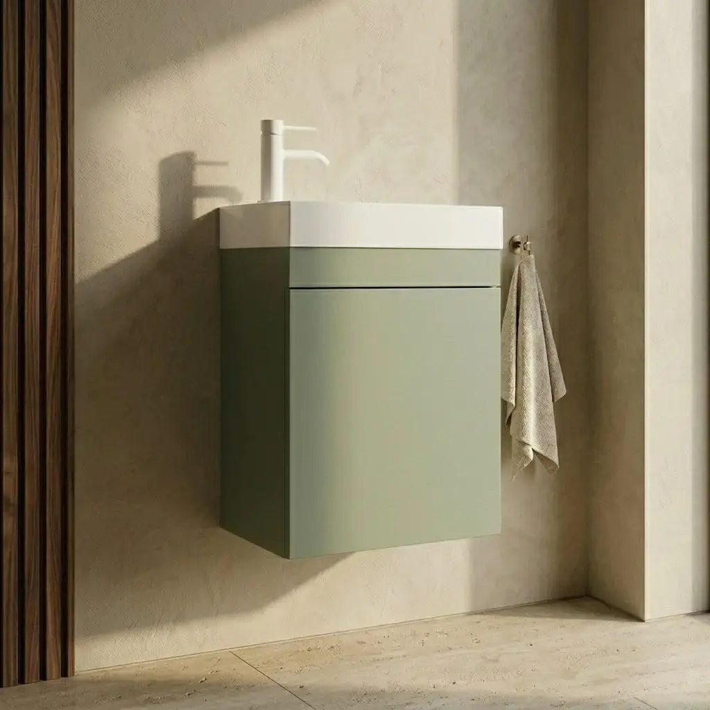 Lave-mains 44,5 x 23,7 cm, Vert arcilla, et vasque blanc mat, Alma