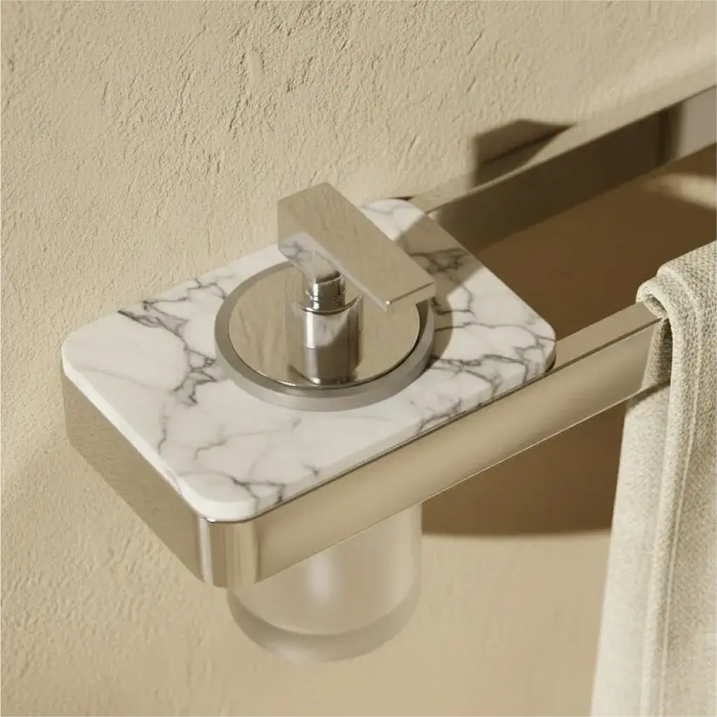 Porte-serviette avec distributeur, laiton aspect marbre blanc, 45cm, Infinity Elements