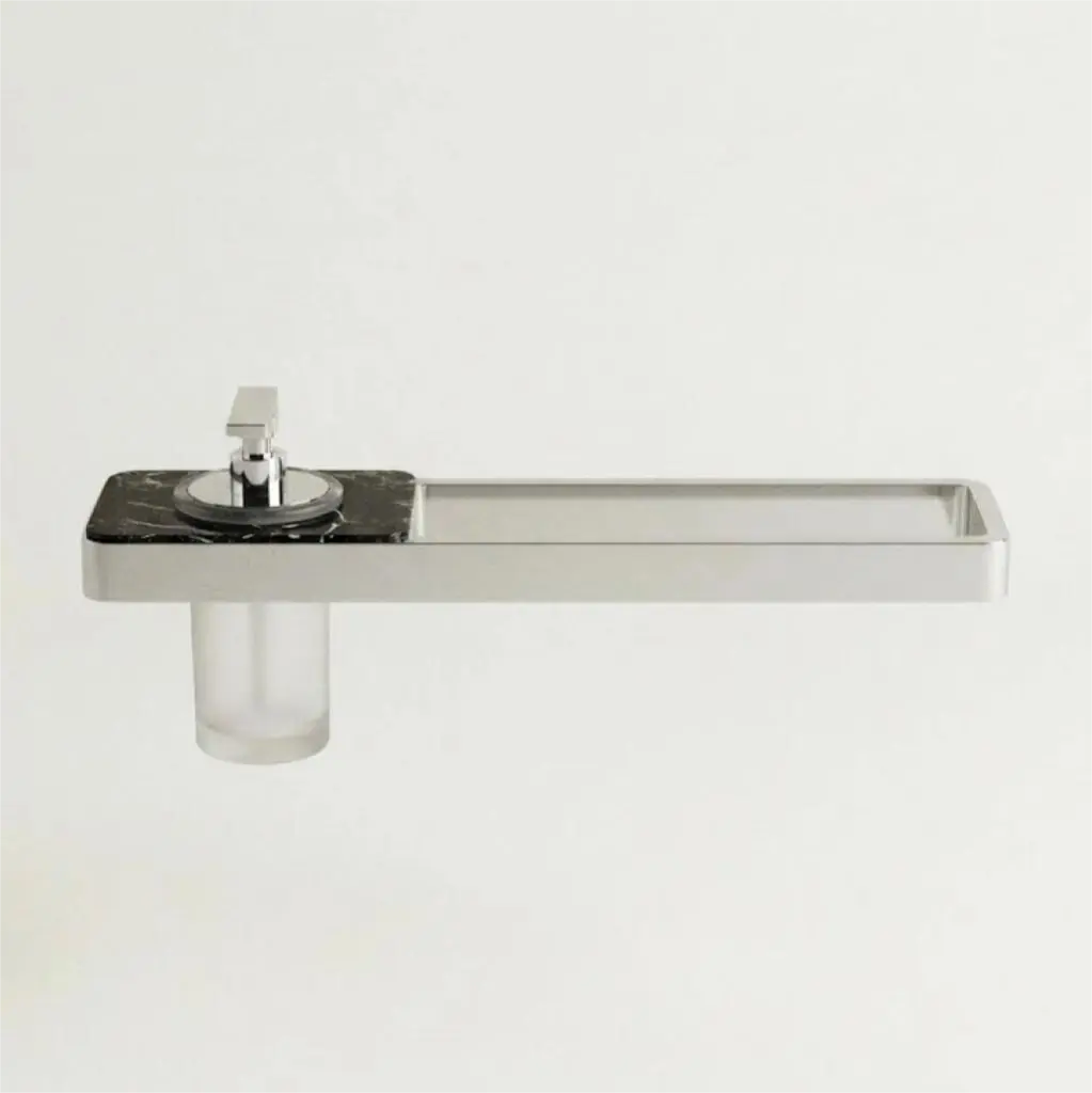 Barre porte serviette 45cm avec distributeur de savon, finition marbre noir, Infinity Elements (2) (1).webp