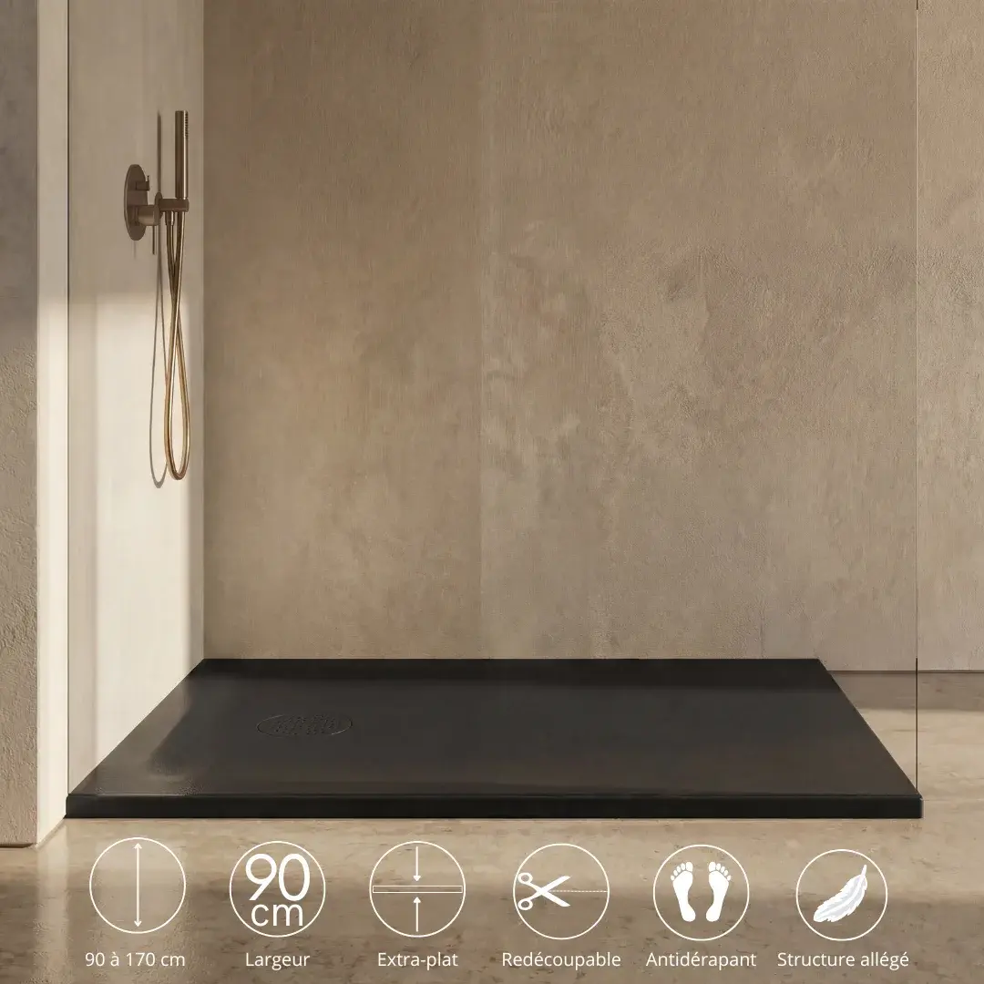 Receveur de douche résine minérale Noir 90 cm - Cotton 