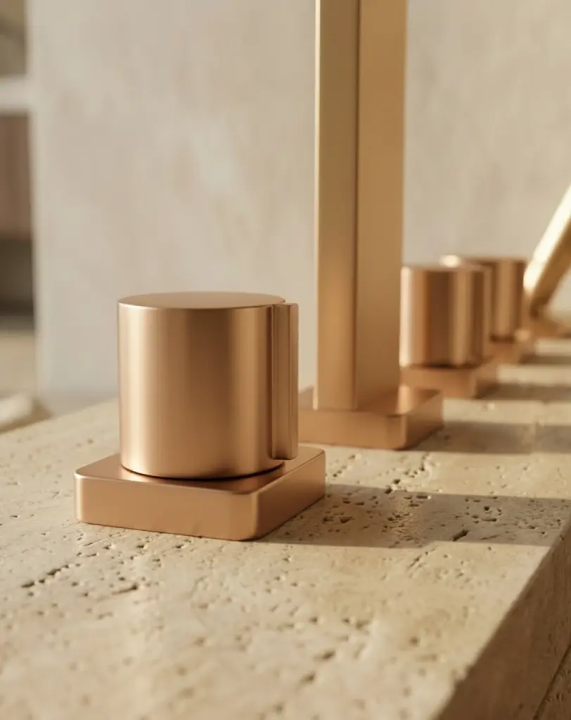 Robinet mélangeur bain-douche de plage or rose mat, Carrousel (1).webp