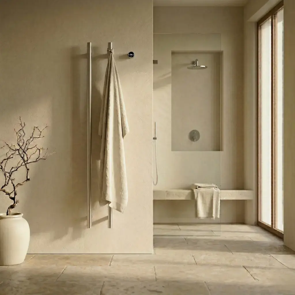 Sèche-serviettes mural 90W double tubes verticaux inox brossé