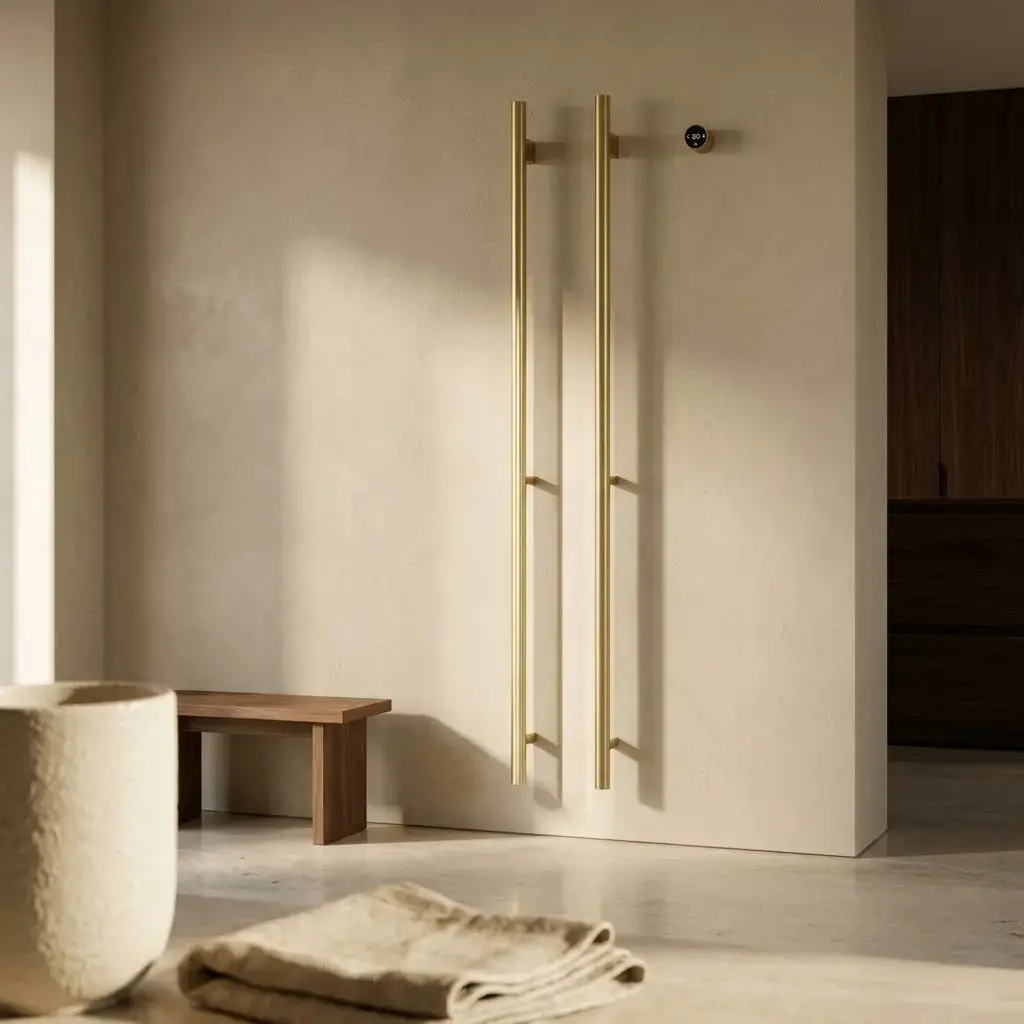 Sèche-serviettes mural 90W double tubes verticaux doré brossé