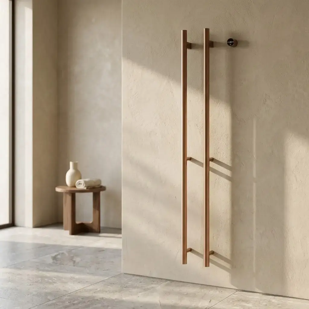 Sèche-serviettes électrique 90W double tubes verticaux doré rose brossé