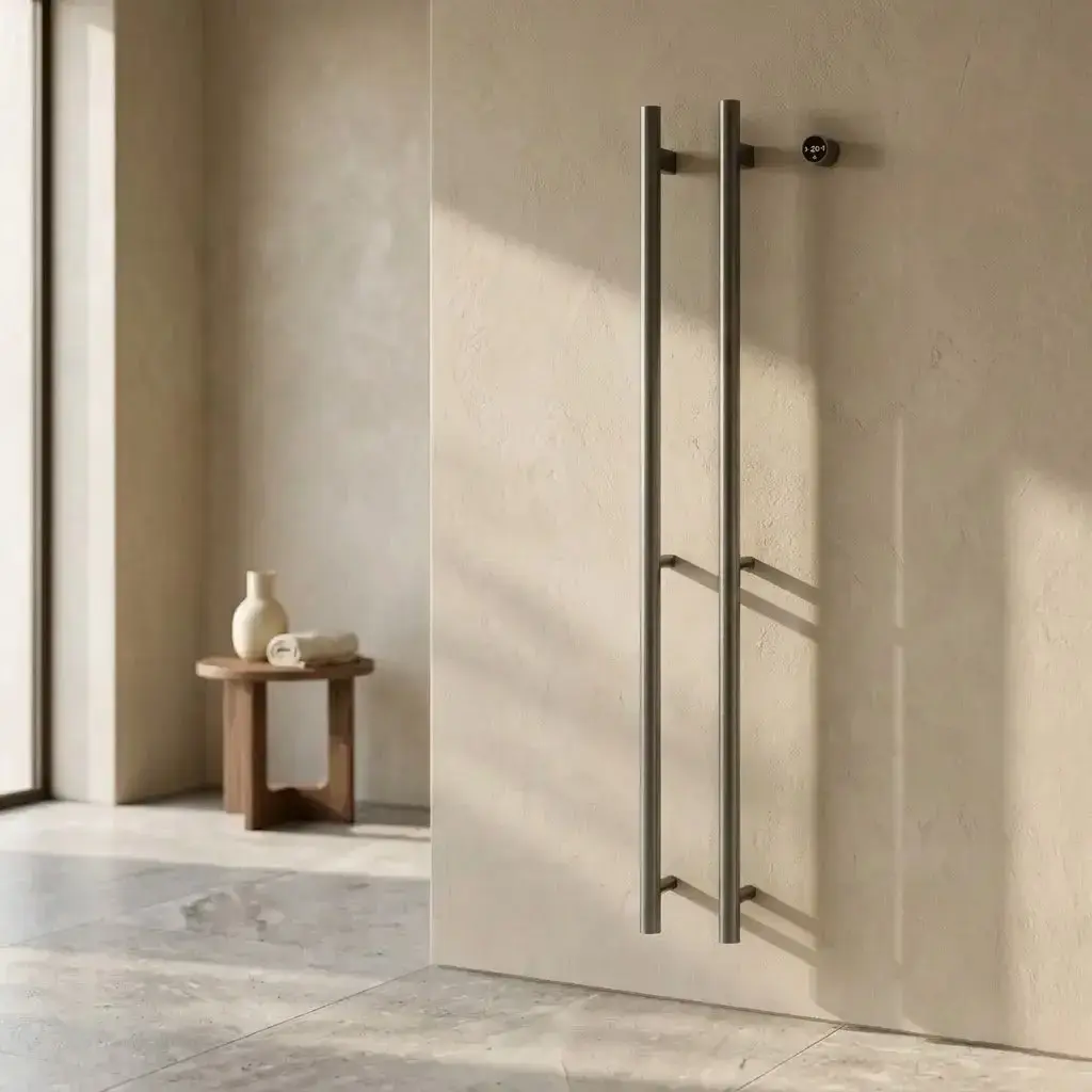 Sèche-serviettes électrique 90W double tubes verticaux gun métal