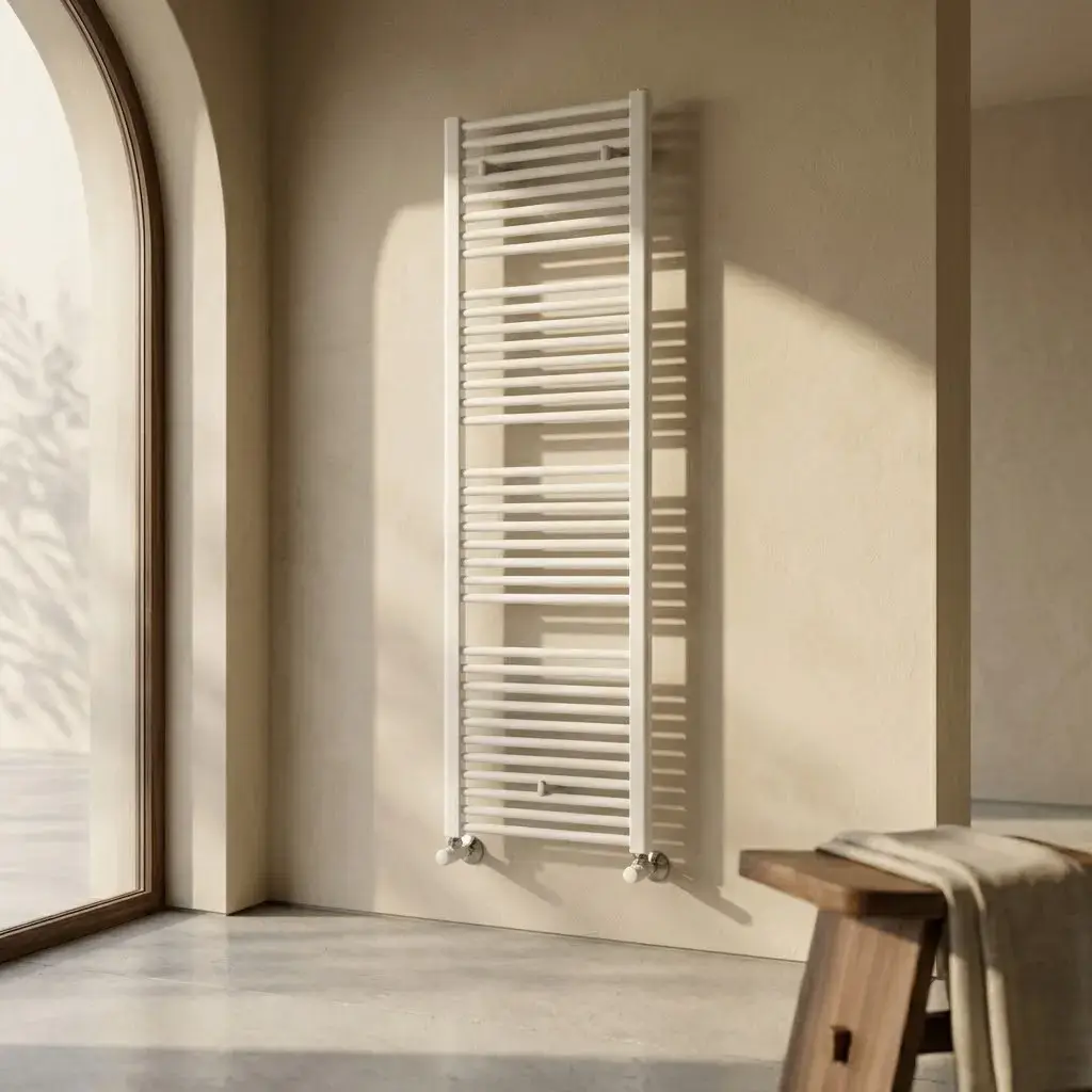 Sèche-Serviettes eau-chaude rond Blanc, 592W, Ares