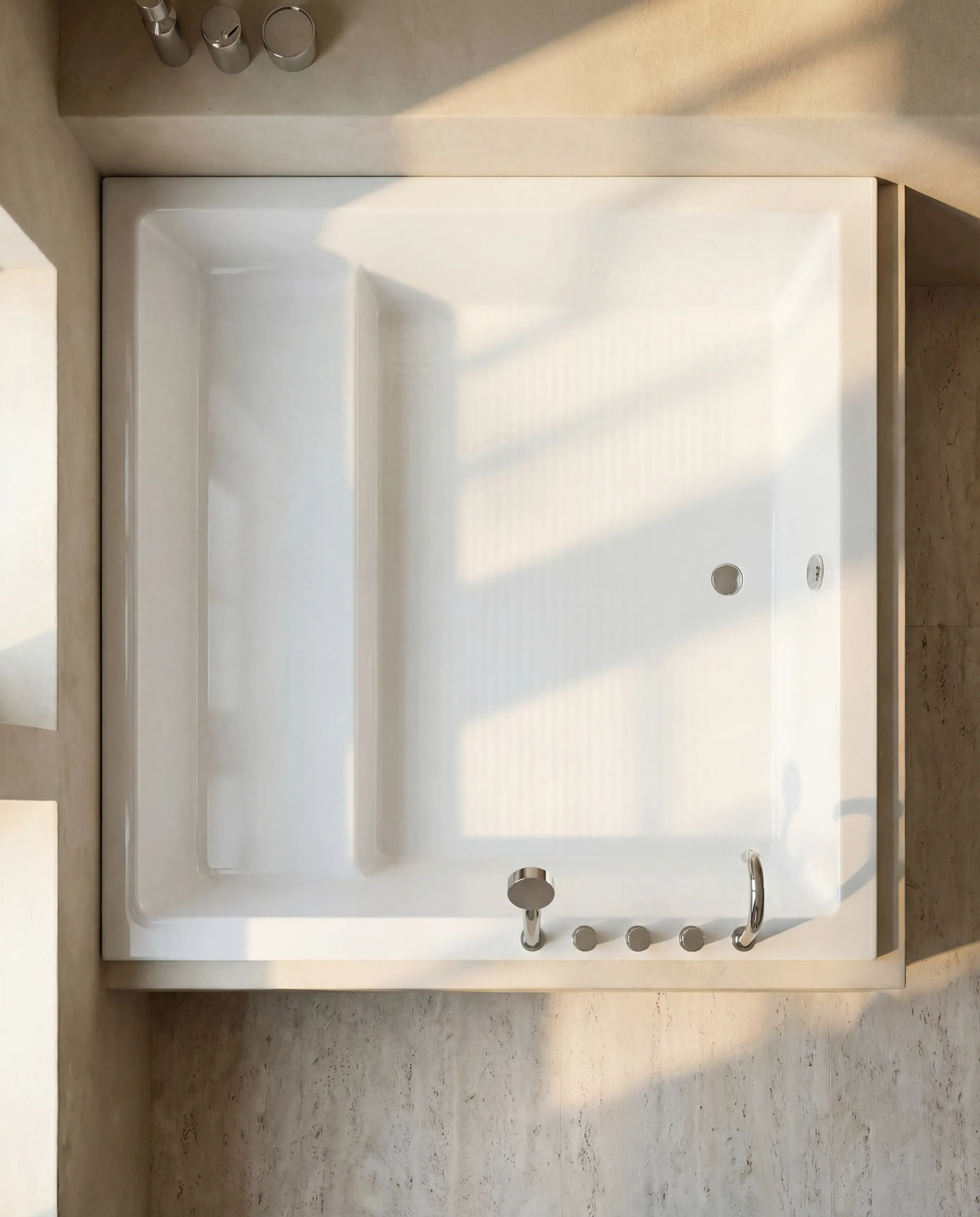 Baignoire carrée + robinetterie, 180x180 cm, acrylique, Quadra