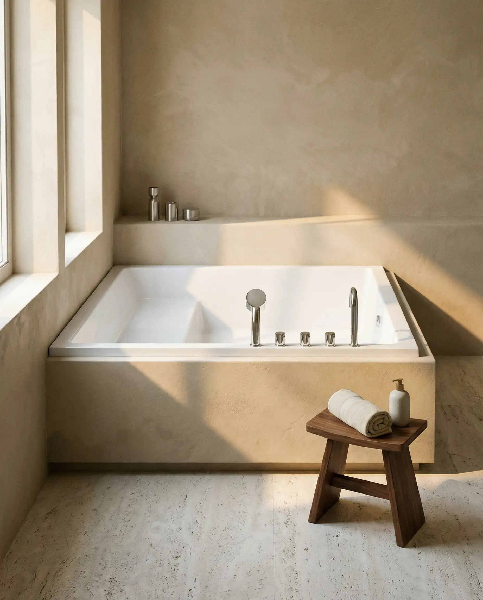 Baignoire carrée + robinetterie, 180x180 cm, acrylique, Quadra