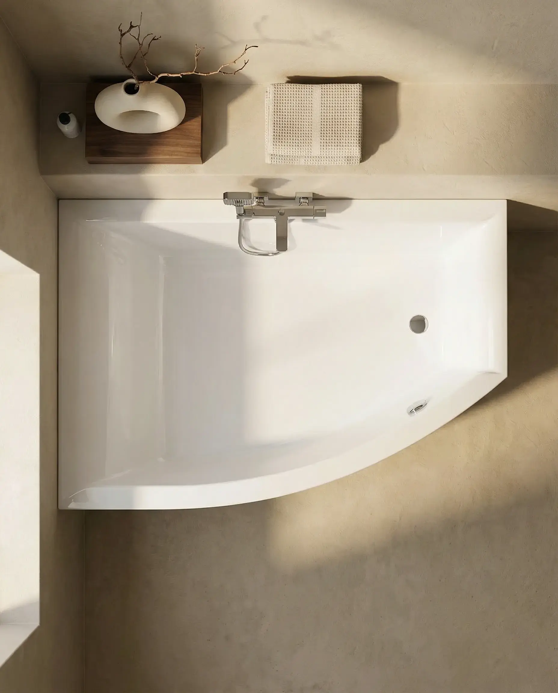 Baignoire asymétrique gauche, 160 x 105 cm, acrylique, Veronella