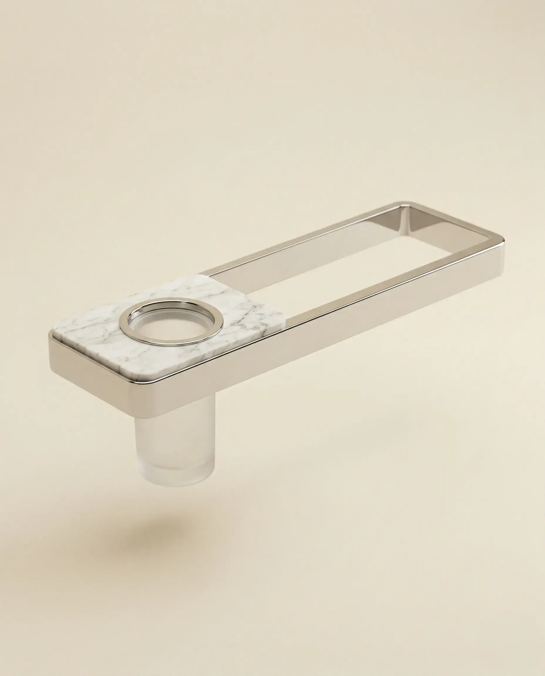 Barre porte serviette 45cm avec porte gobelet, finition marbre blanc, Infinity Elements