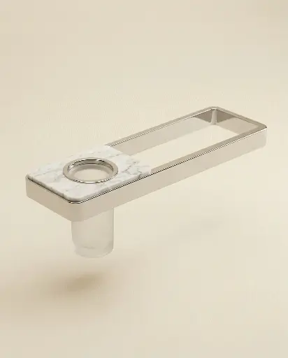 Barre porte serviette 45cm avec porte gobelet, finition marbre blanc, Infinity Elements 1.webp