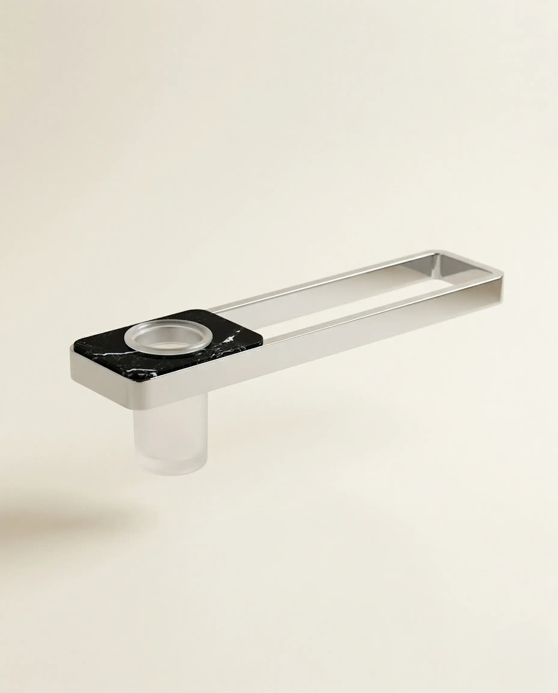 Barre porte serviette 45cm avec porte gobelet, finition marbre noir, Infinity Elements