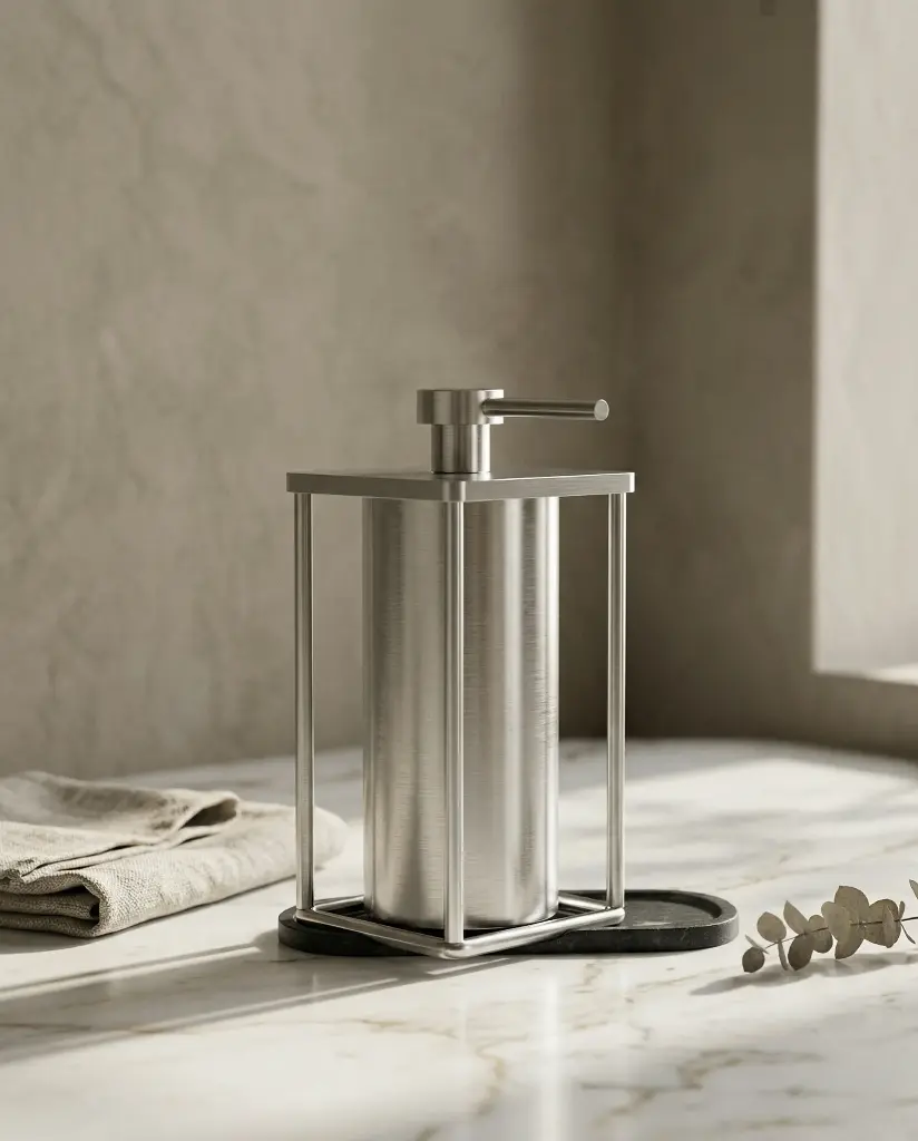 Distributeur de savon, chromé brossé 15,9cm, Infinity Elegance 1 (1).webp