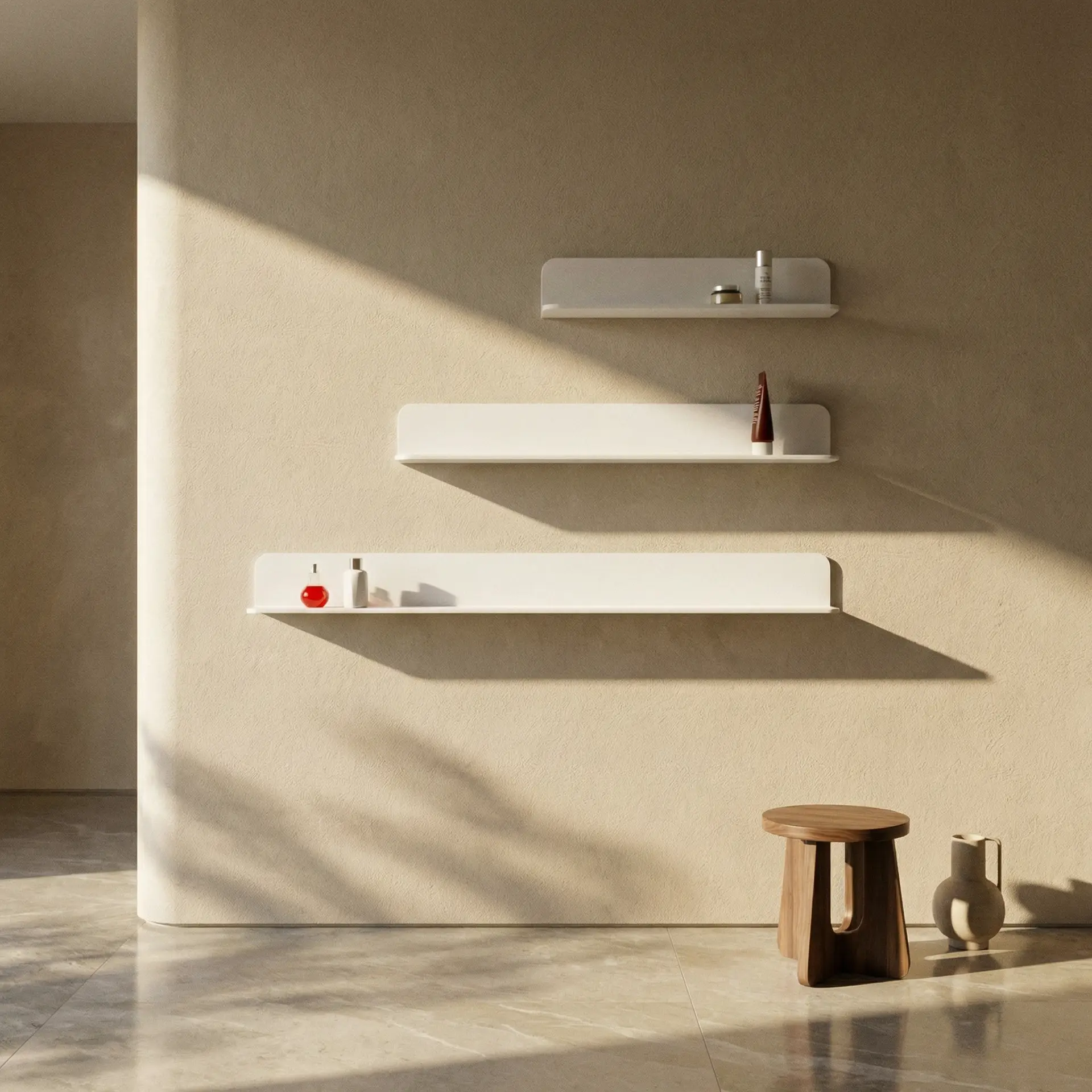 Etagère murale, 90 à 120 cm, blanc mat, Solid surface