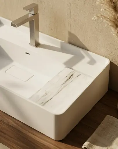 Lavabo vasque en résine minérale 80cm, tablette aspect marbre, Infinity Elements (Blanc _ Marbre blanc) (1).webp