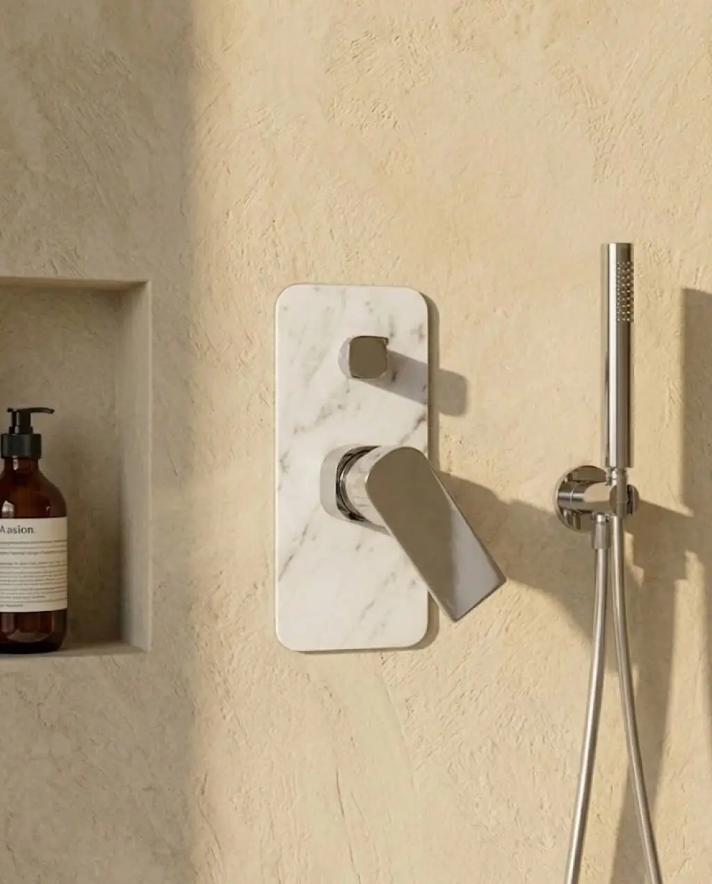 Mitigeur bain-douche encastré, finition marbre blanc, Infinity Elements