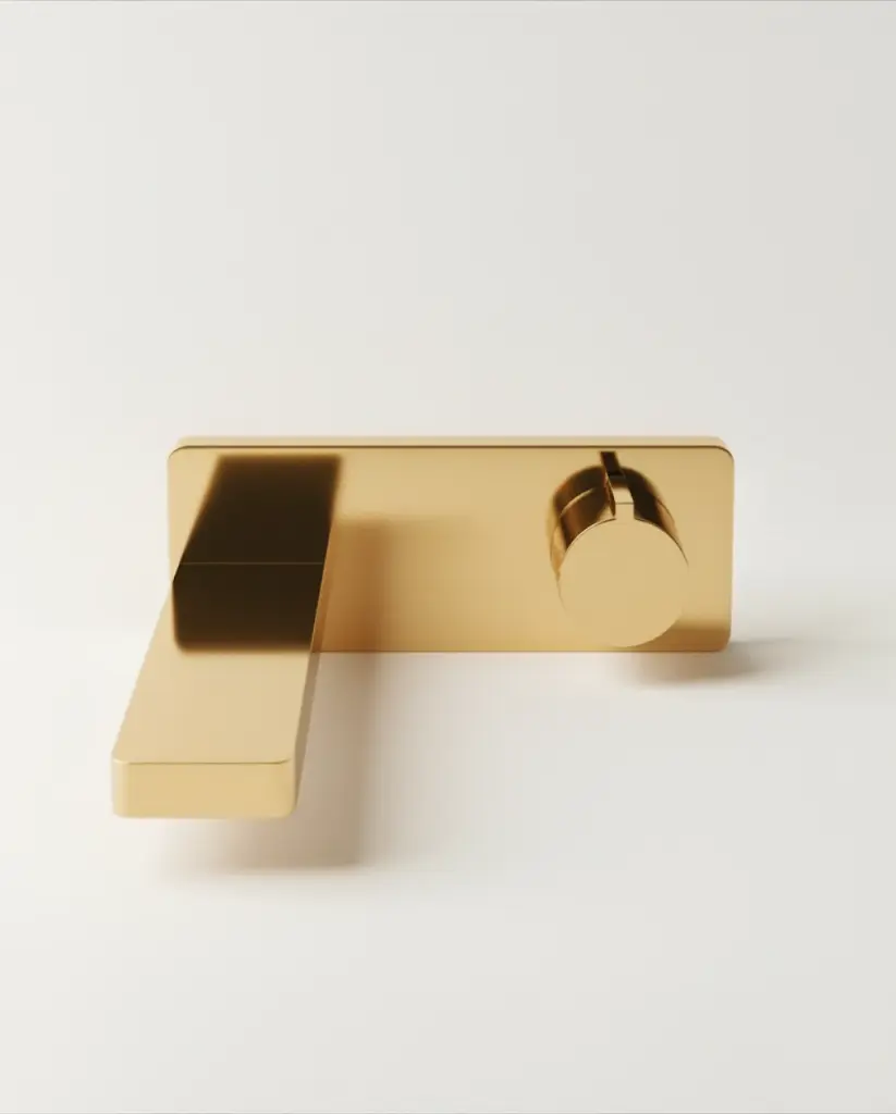 Robinet mitigeur lavabo mural encastré doré brossé, Carrousel (5).webp