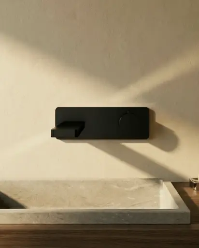 Robinet mitigeur lavabo mural encastré noir mat, Carrousel (3).webp