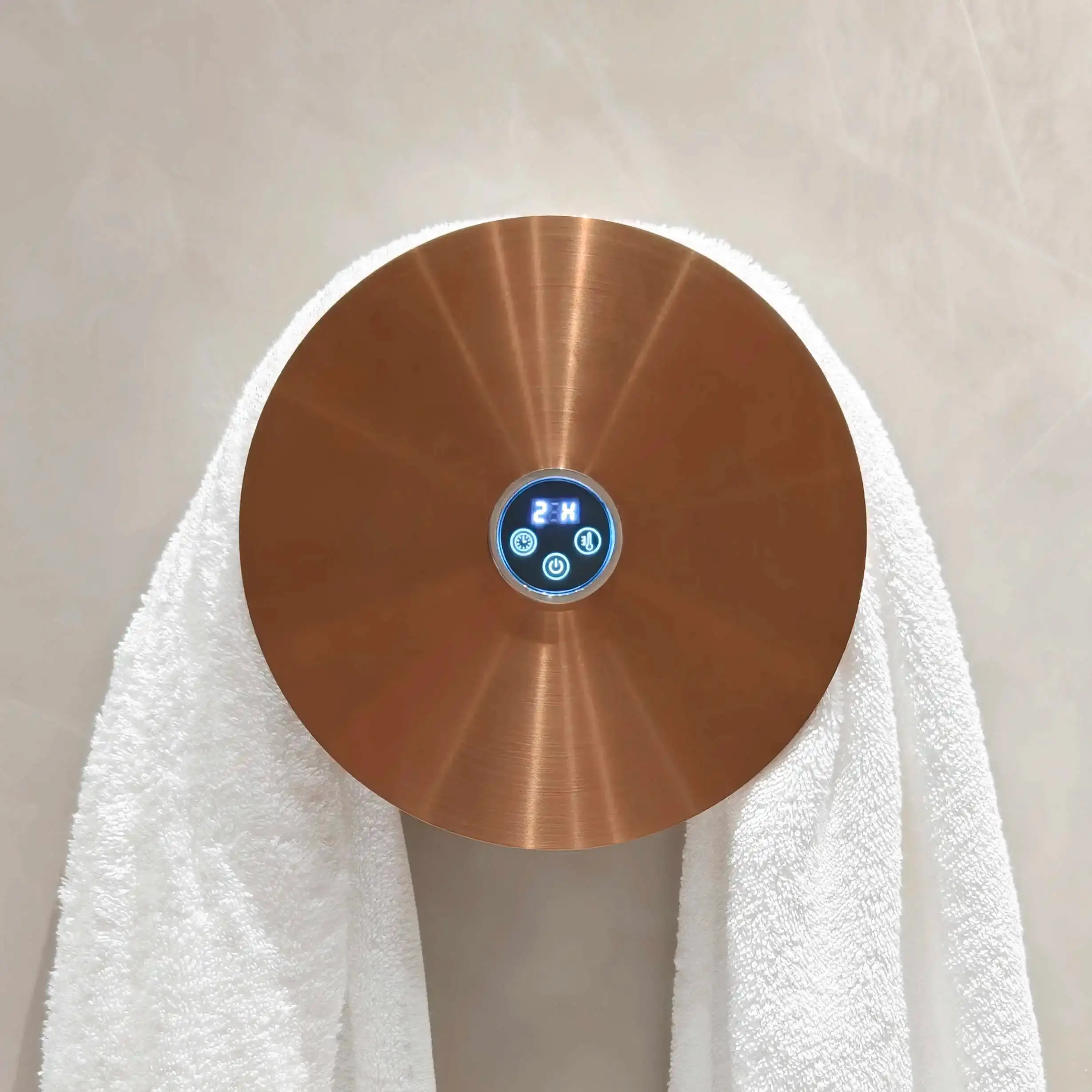 Sèche serviette électrique rond, diamètre 21cm, doré rose brossé, Disc   