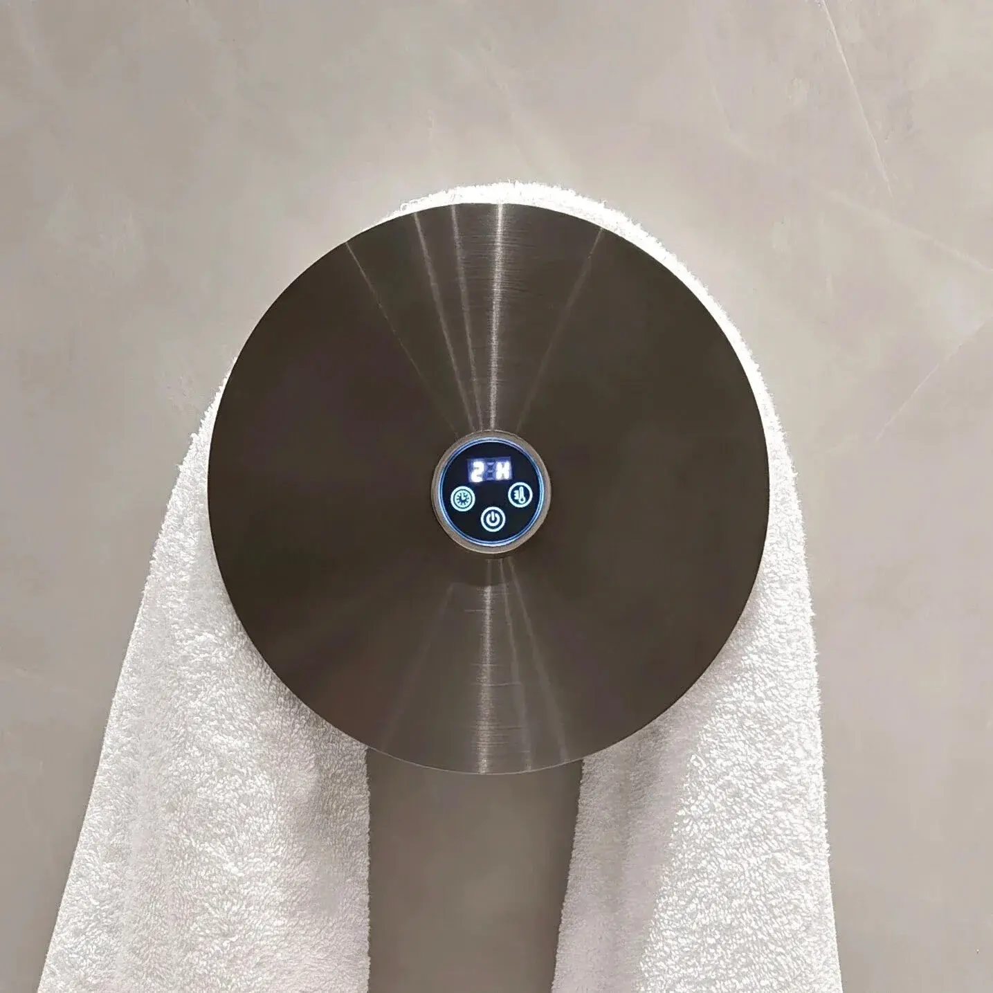 Sèche serviette électrique rond, diamètre 21cm, Gun métal brossé, Disc 