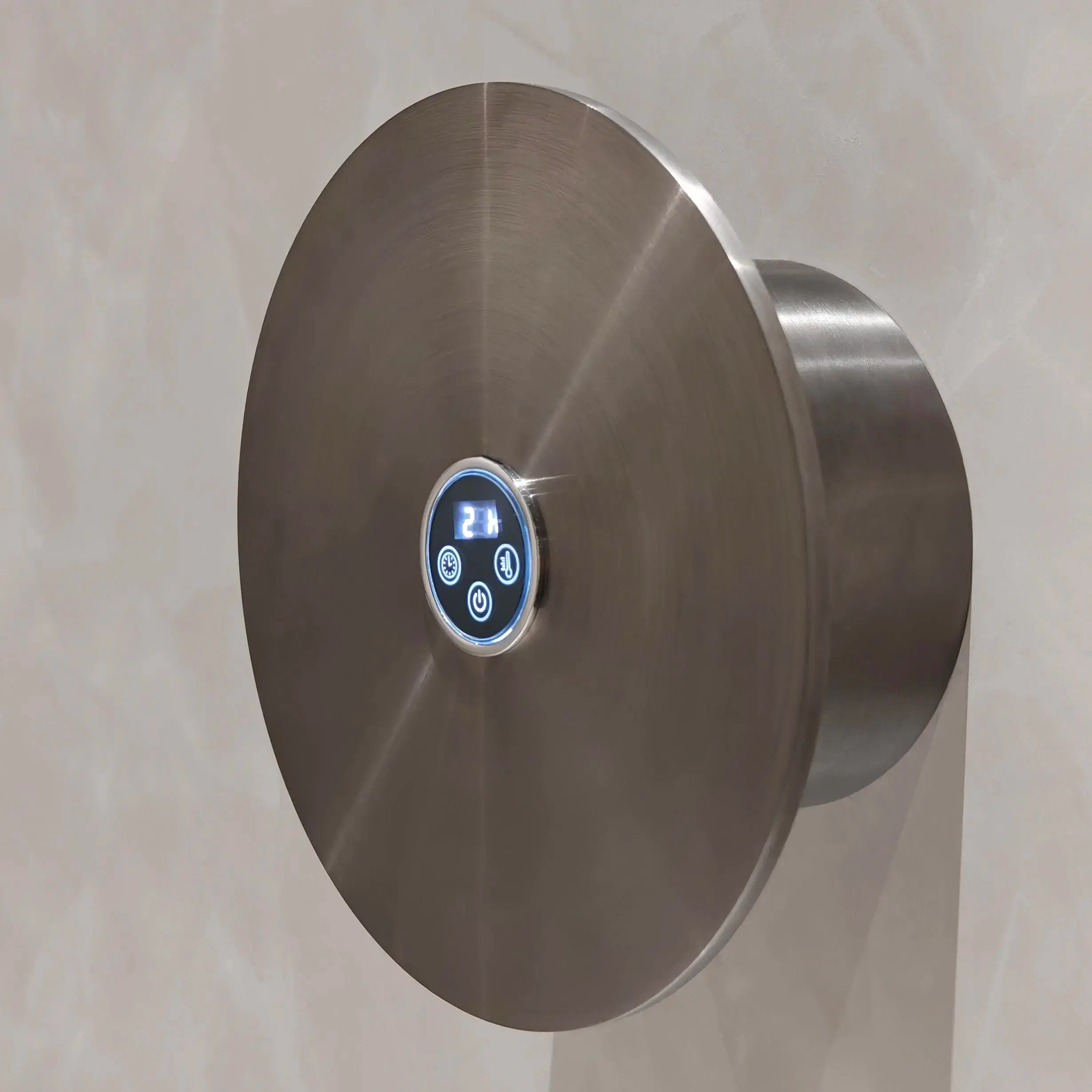 Sèche serviette électrique rond, diamètre 21cm, Gun métal brossé, Disc 