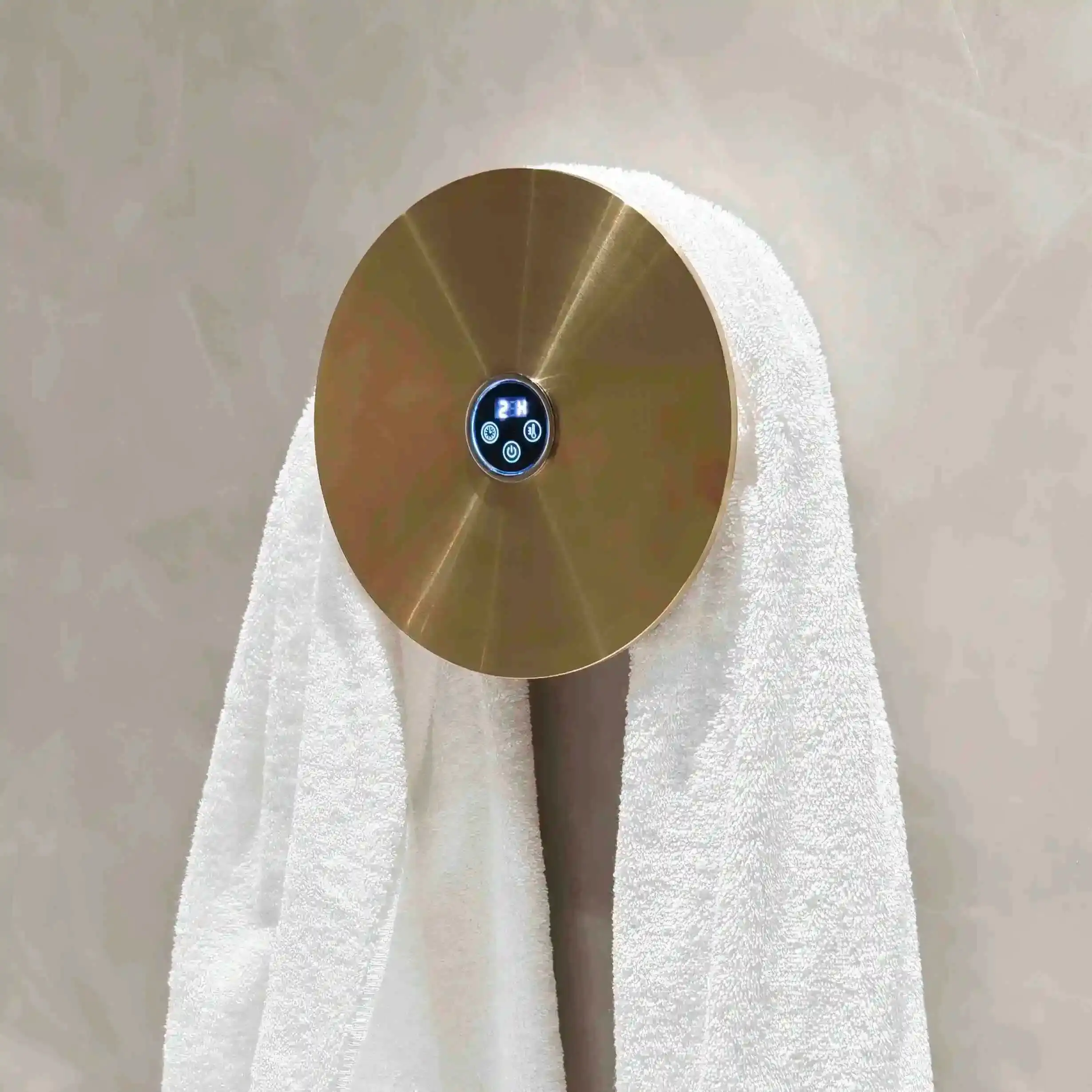 Sèche serviette électrique rond, diamètre 21cm, doré brossé, Disc  