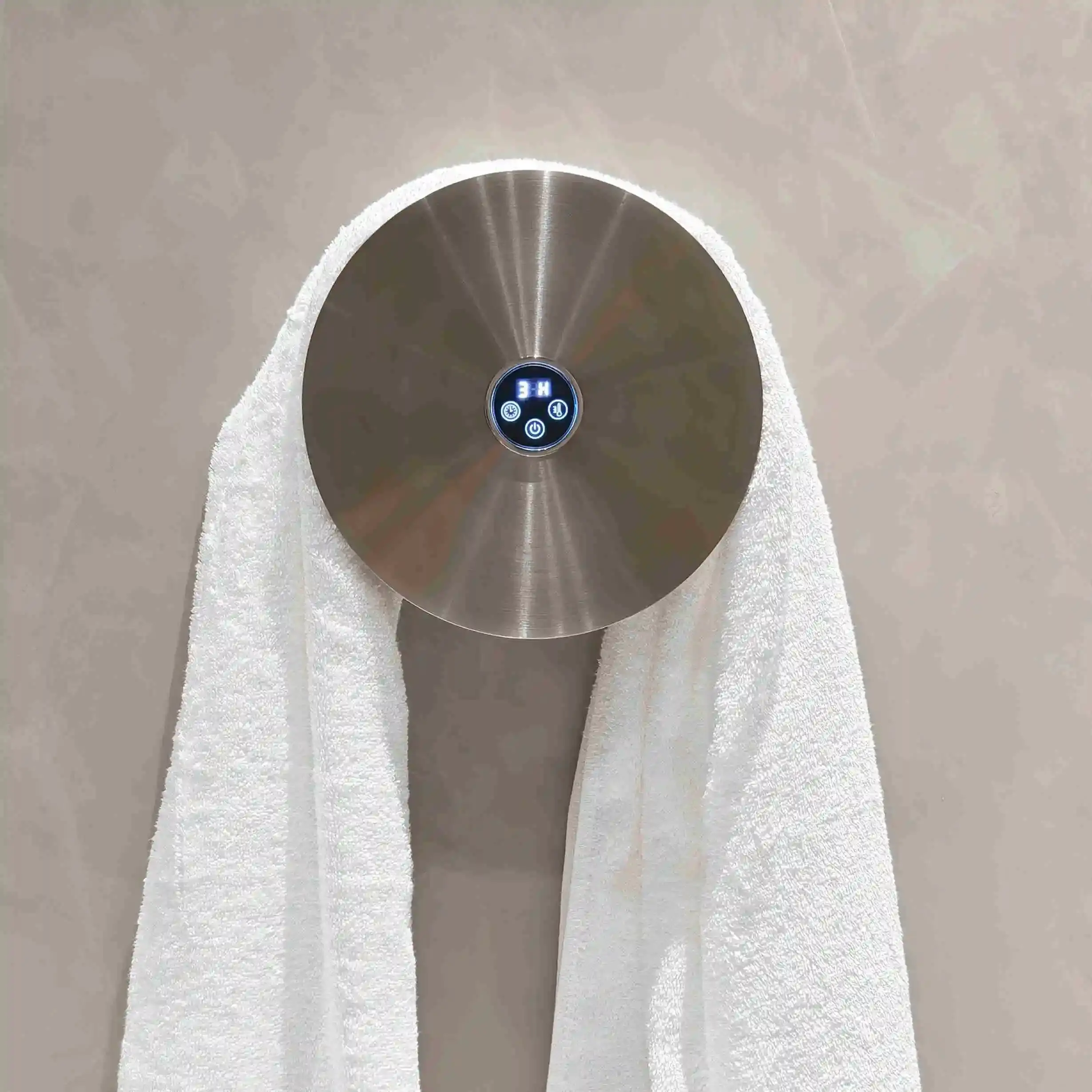 Sèche serviette électrique rond, diamètre 21cm, inox brossé, Disc    